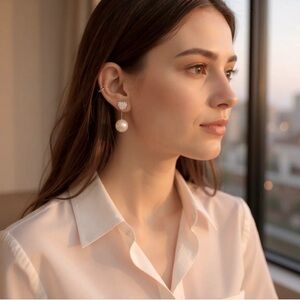 🆕Fusion doubled pearl & heart invisible attachment earrings, butterfly backing 🤍